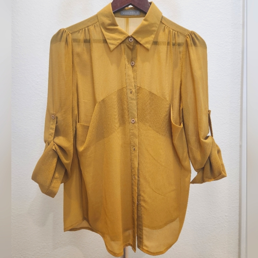 Forcast Mustard Yellow Long Sleeves Chiffon Blouse